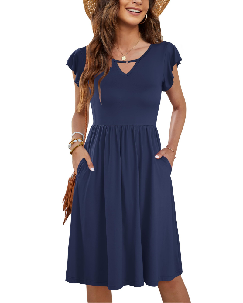 Caitlyn Abito Estivo Donna – Vestito Midi con Scollo a V, Volant e Tasche