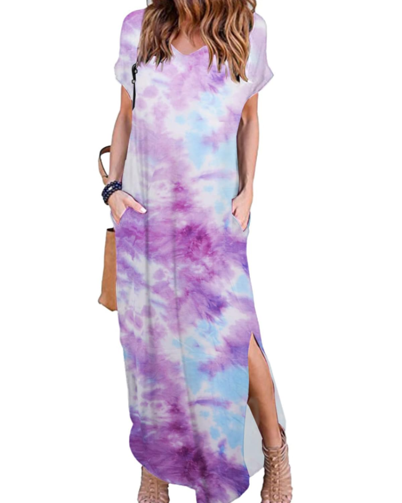 Paige Abito Donna – Vestito Maxi Estivo con Scollo a V, Maniche Corte & Spacchi Laterali