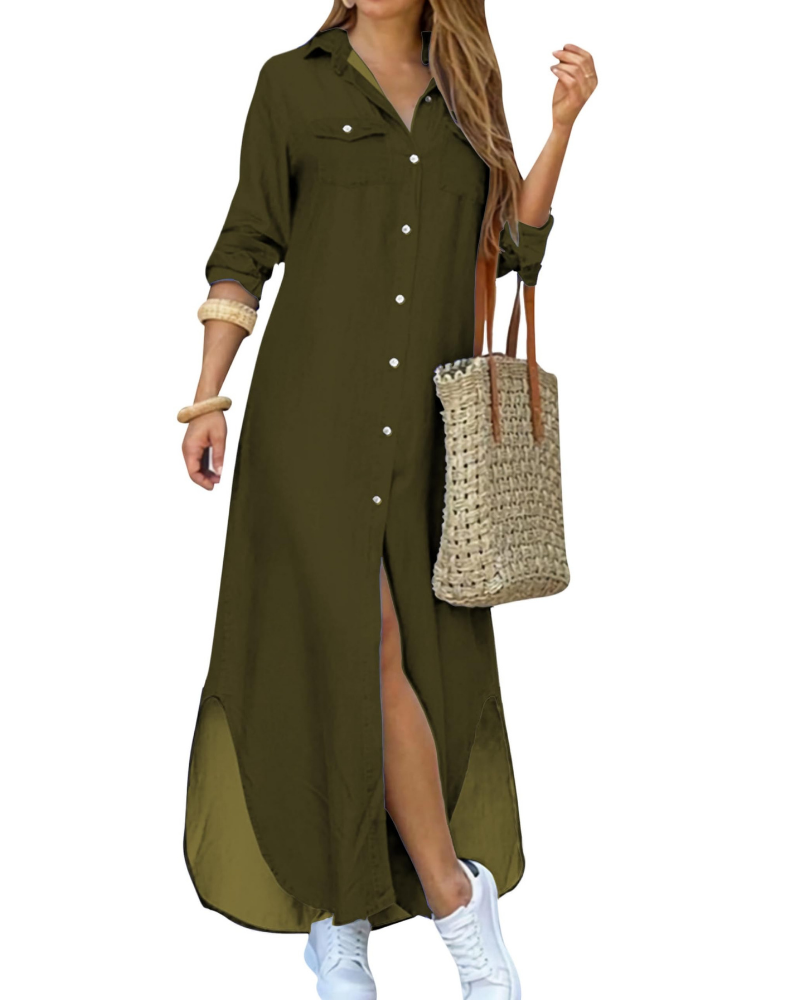 Rosalie Abito Chemisier Donna – Vestito Lungo Floreale con Colletto e Maniche Lunghe