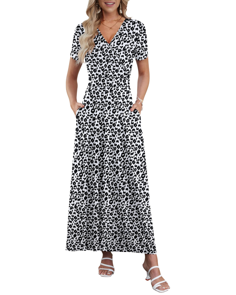 Danielle Abito Lungo Donna – Vestito Estivo con Scollo a V, Vita Alta e Tasche