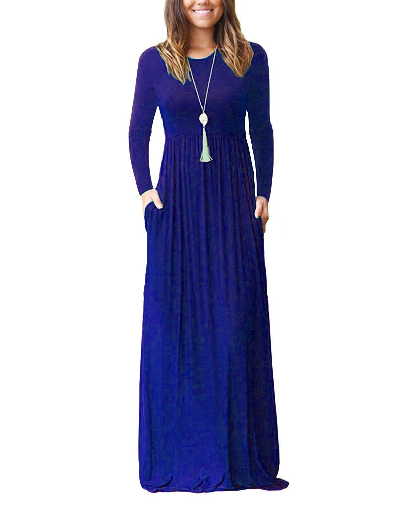 Georgia Abito Maxi Donna – Vestito Lungo a Maniche Lunghe con Tasche e Vestibilità Ampia