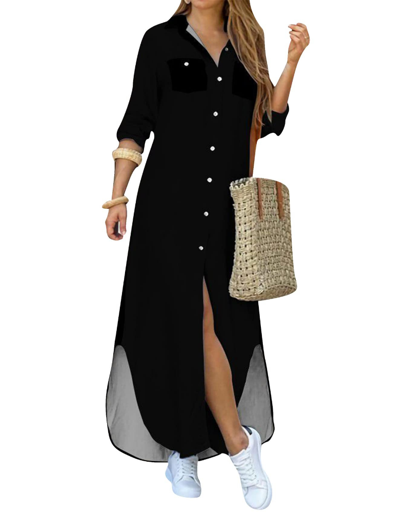 Rosalie Abito Chemisier Donna – Vestito Lungo Floreale con Colletto e Maniche Lunghe