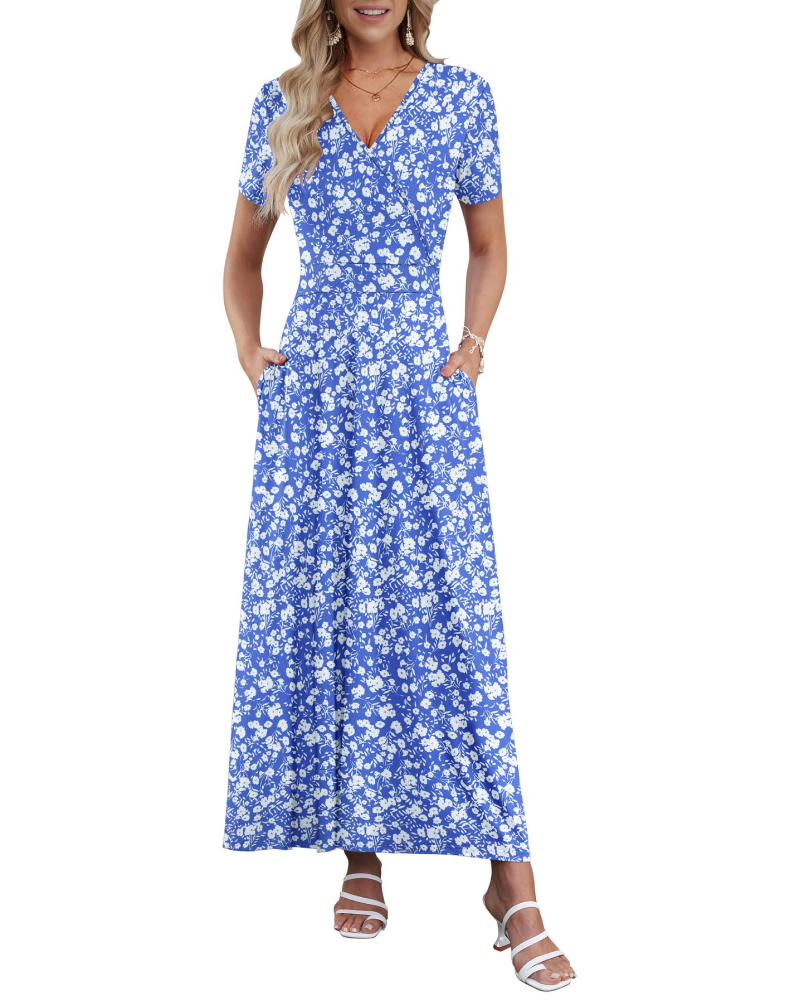 Danielle Abito Lungo Donna – Vestito Estivo con Scollo a V, Vita Alta e Tasche