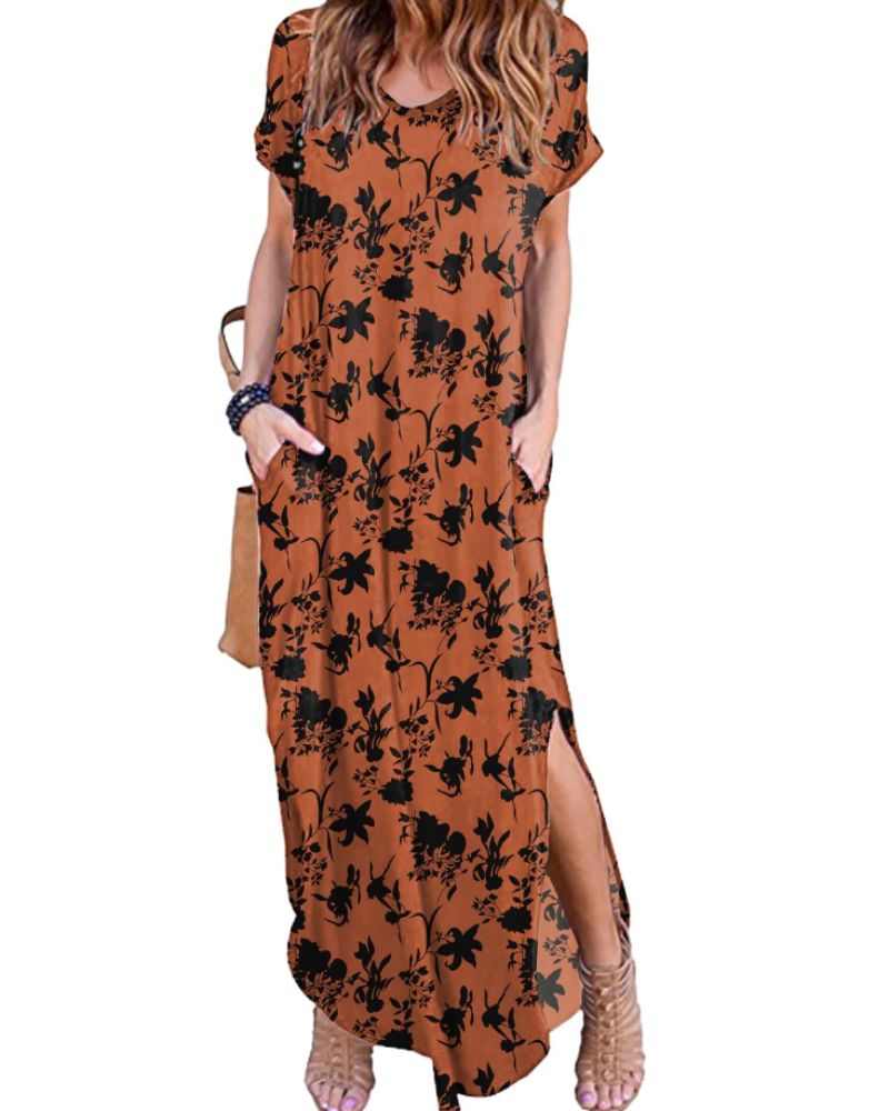 Paige Abito Donna – Vestito Maxi Estivo con Scollo a V, Maniche Corte & Spacchi Laterali
