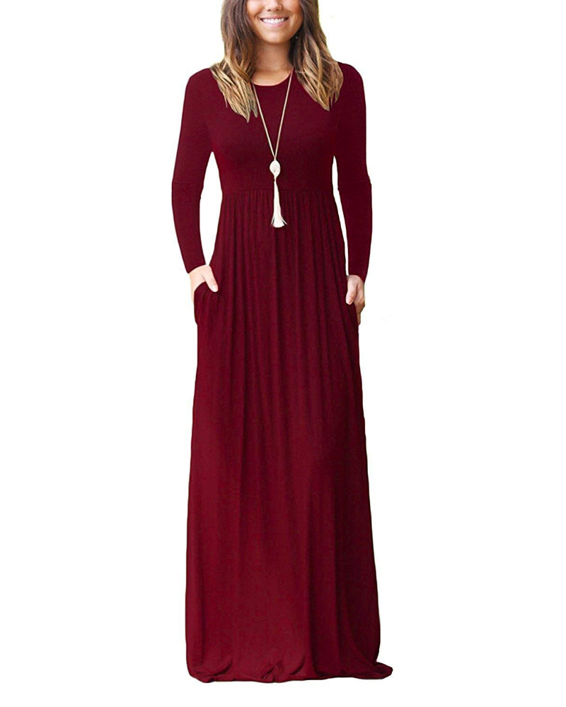 Georgia Abito Maxi Donna – Vestito Lungo a Maniche Lunghe con Tasche e Vestibilità Ampia