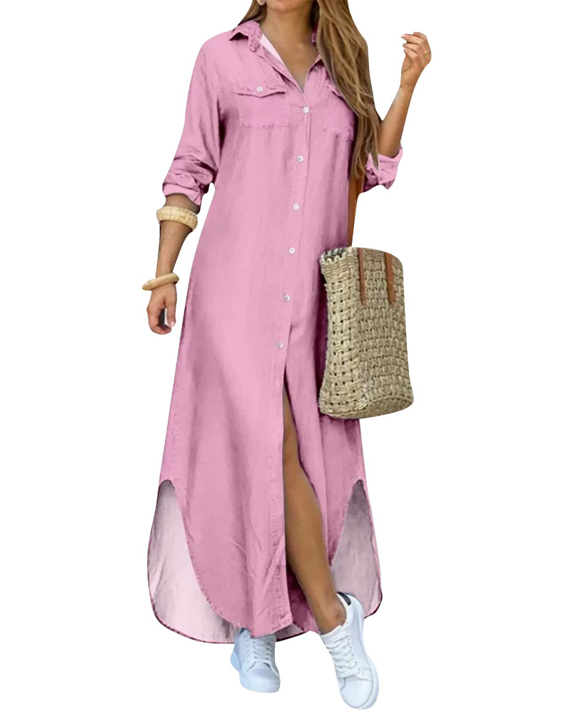 Rosalie Abito Chemisier Donna – Vestito Lungo Floreale con Colletto e Maniche Lunghe