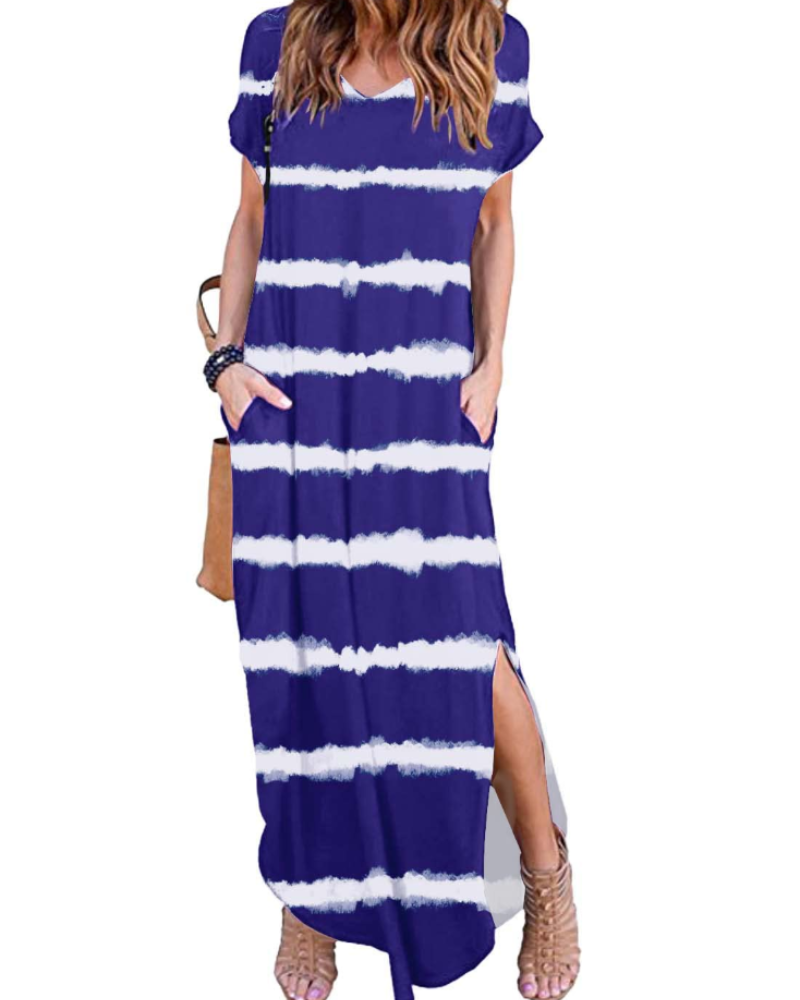 Paige Abito Donna – Vestito Maxi Estivo con Scollo a V, Maniche Corte & Spacchi Laterali