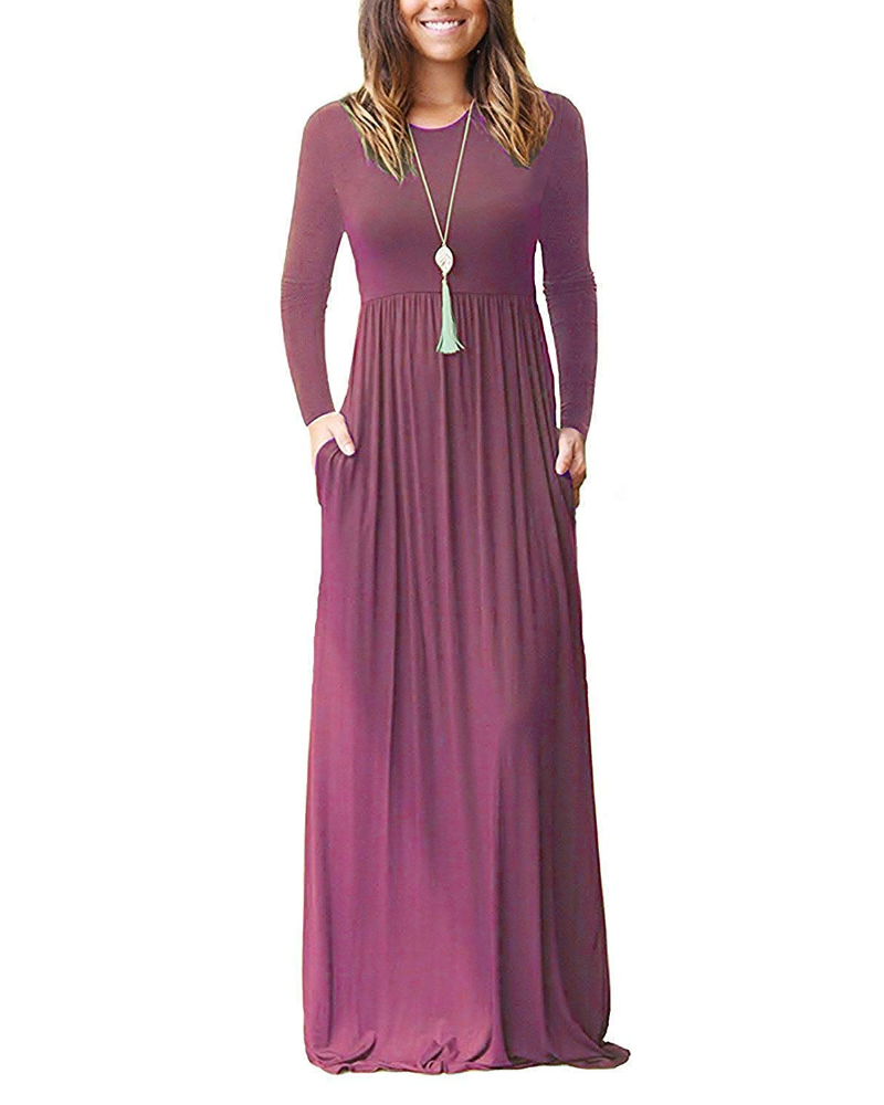 Georgia Abito Maxi Donna – Vestito Lungo a Maniche Lunghe con Tasche e Vestibilità Ampia