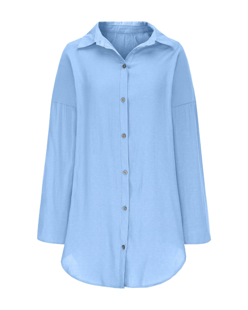 Kendall Vestido Camisero para Mujer – Vestido de Algodón y Lino con Botones y Mangas Largas