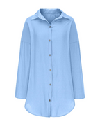 Kendall Vestido Camisero para Mujer – Vestido de Algodón y Lino con Botones y Mangas Largas