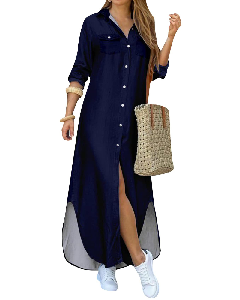 Rosalie Abito Chemisier Donna – Vestito Lungo Floreale con Colletto e Maniche Lunghe