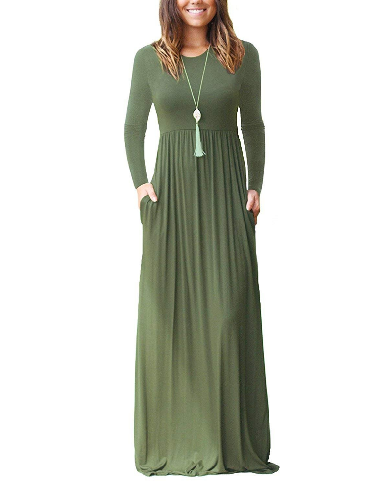 Georgia Abito Maxi Donna – Vestito Lungo a Maniche Lunghe con Tasche e Vestibilità Ampia