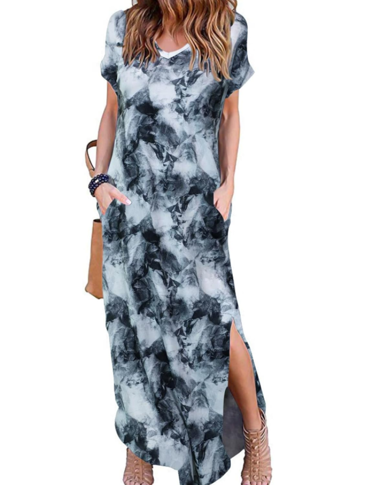 Paige Abito Donna – Vestito Maxi Estivo con Scollo a V, Maniche Corte & Spacchi Laterali