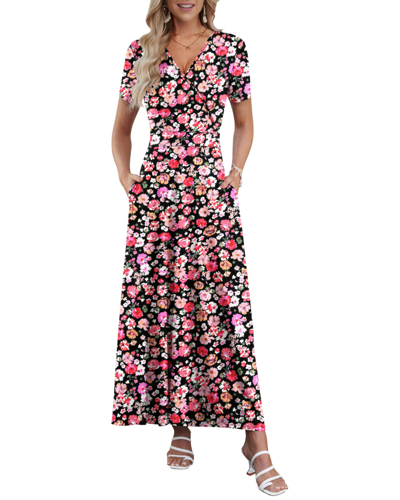 Danielle Abito Lungo Donna – Vestito Estivo con Scollo a V, Vita Alta e Tasche