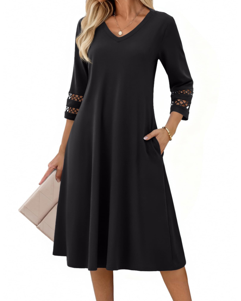 Valerie Abito Midi Woman – A-Line Dress with V-Neck & Lace Sleeves