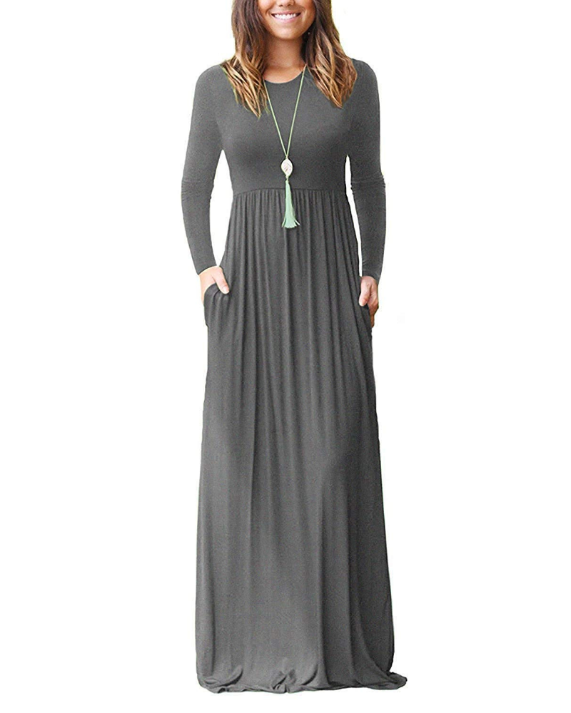 Georgia Abito Maxi Donna – Vestito Lungo a Maniche Lunghe con Tasche e Vestibilità Ampia