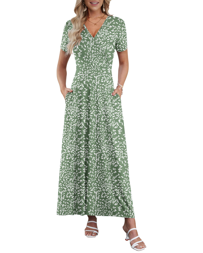 Danielle Abito Lungo Donna – Vestito Estivo con Scollo a V, Vita Alta e Tasche