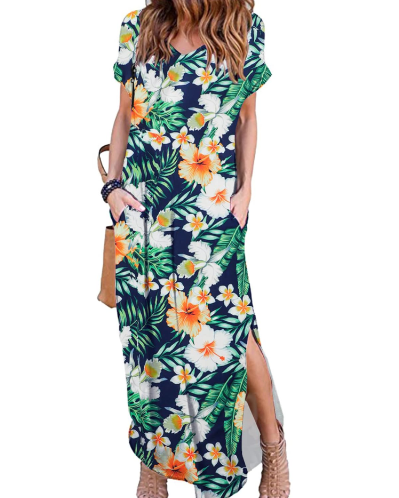 Paige Abito Donna – Vestito Maxi Estivo con Scollo a V, Maniche Corte & Spacchi Laterali