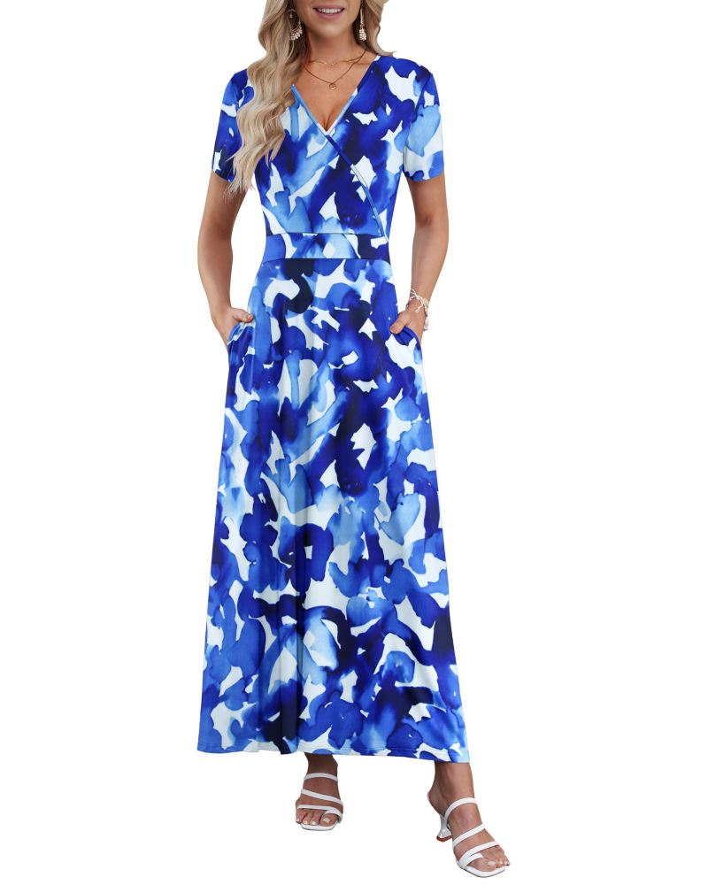 Danielle Abito Lungo Donna – Vestito Estivo con Scollo a V, Vita Alta e Tasche