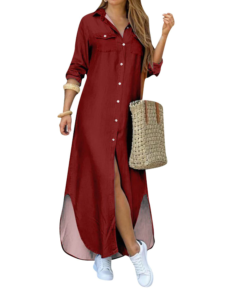 Rosalie Abito Chemisier Donna – Vestito Lungo Floreale con Colletto e Maniche Lunghe