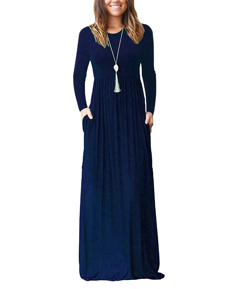 Georgia Abito Maxi Donna – Vestito Lungo a Maniche Lunghe con Tasche e Vestibilità Ampia