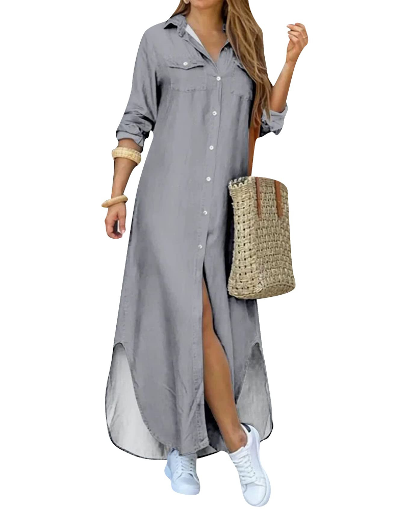 Rosalie Abito Chemisier Donna – Vestito Lungo Floreale con Colletto e Maniche Lunghe