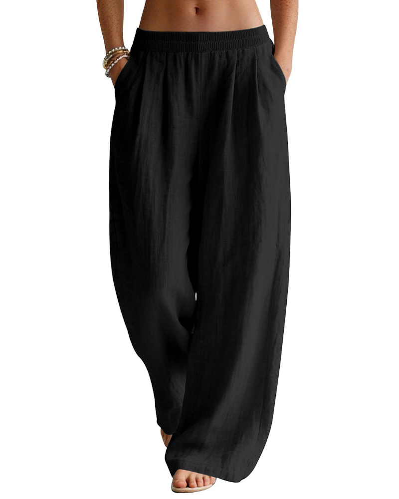 Evelyn Pantaloni Palazzo Donna – Misto Lino, Vita Elasticizzata e Tasche Laterali