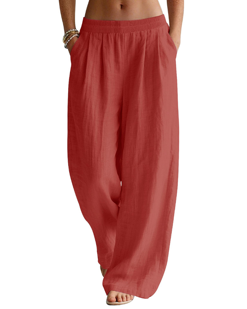 Evelyn Pantaloni Palazzo Donna – Misto Lino, Vita Elasticizzata e Tasche Laterali