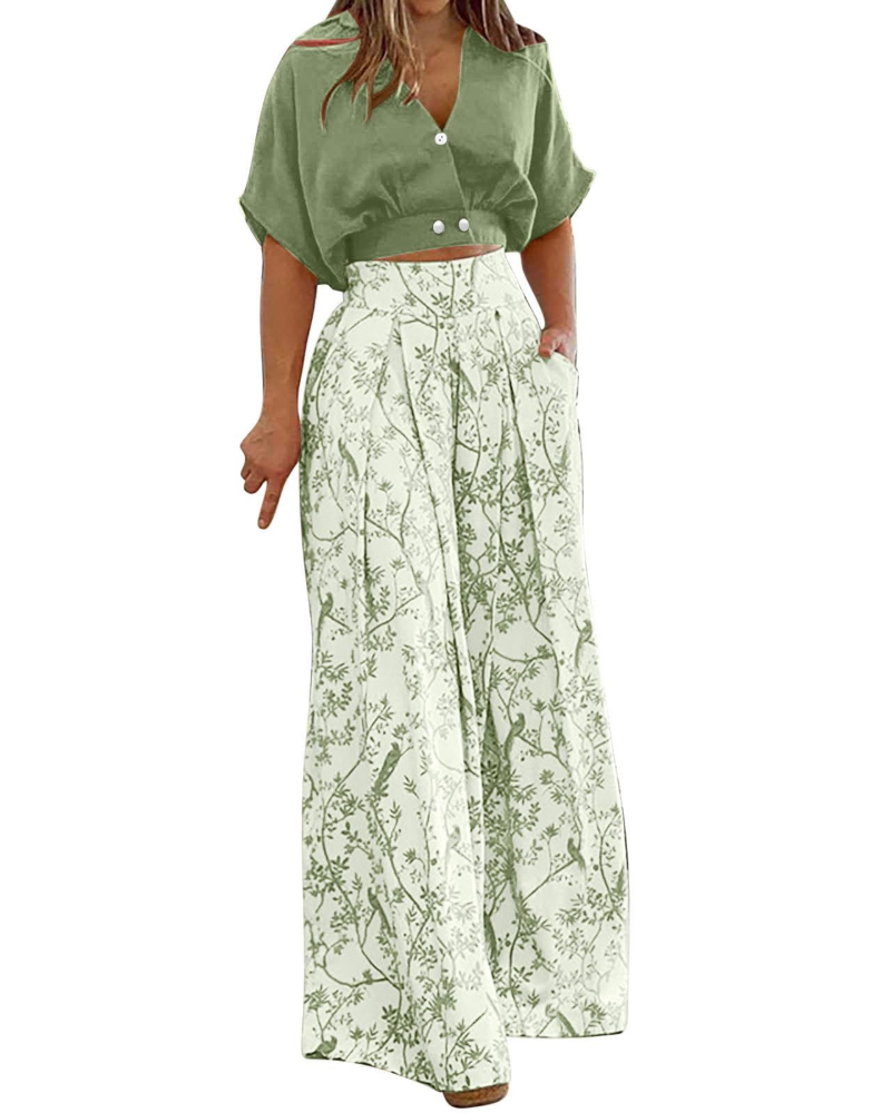 Harper Set Donna 2 Pezzi – Top con Scollo a V e Pantaloni Palazzo a Vita Alta