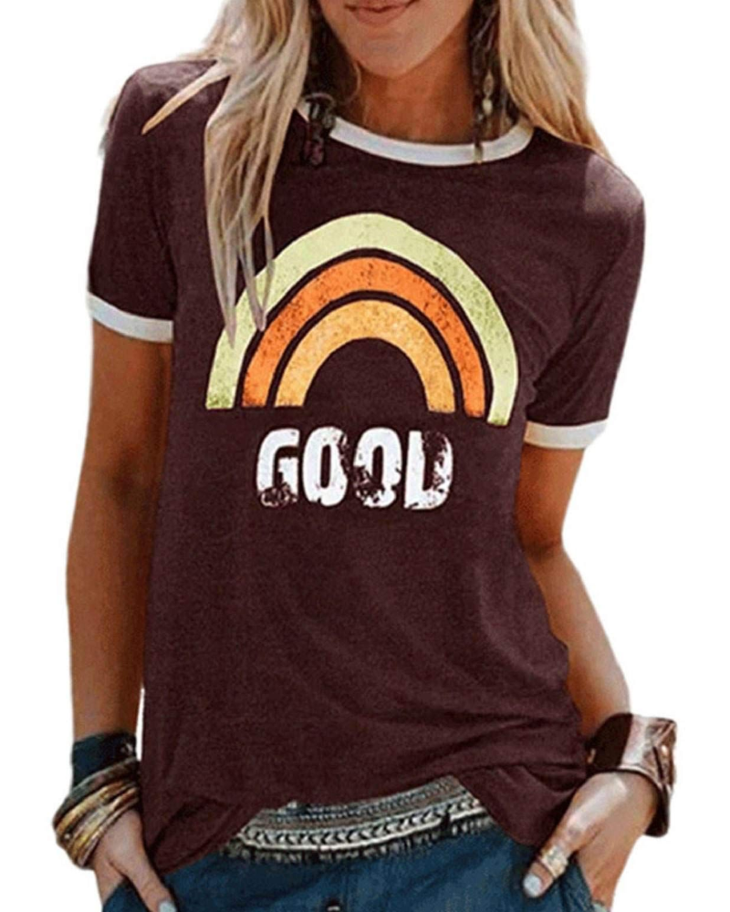 T-shirt Rosalie pour femme – T-shirt en coton avec impression arc-en-ciel et manches courtes
