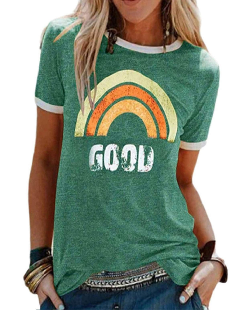 T-shirt Rosalie pour femme – T-shirt en coton avec impression arc-en-ciel et manches courtes
