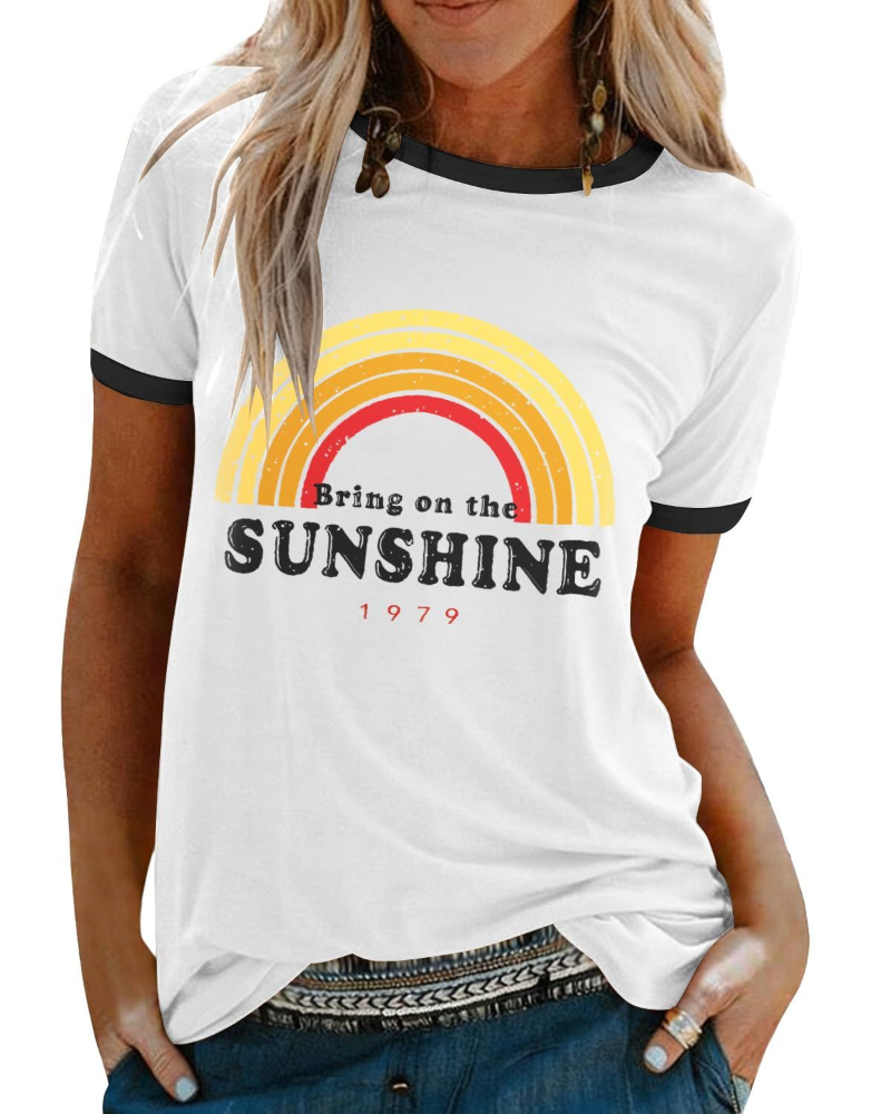 T-shirt Rosalie pour femme – T-shirt en coton avec impression arc-en-ciel et manches courtes