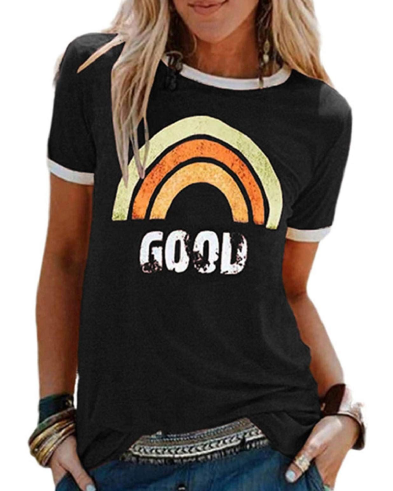 T-shirt Rosalie pour femme – T-shirt en coton avec impression arc-en-ciel et manches courtes