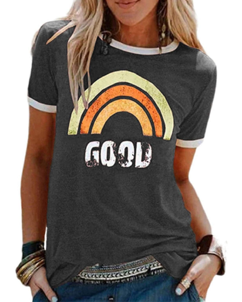 T-shirt Rosalie pour femme – T-shirt en coton avec impression arc-en-ciel et manches courtes