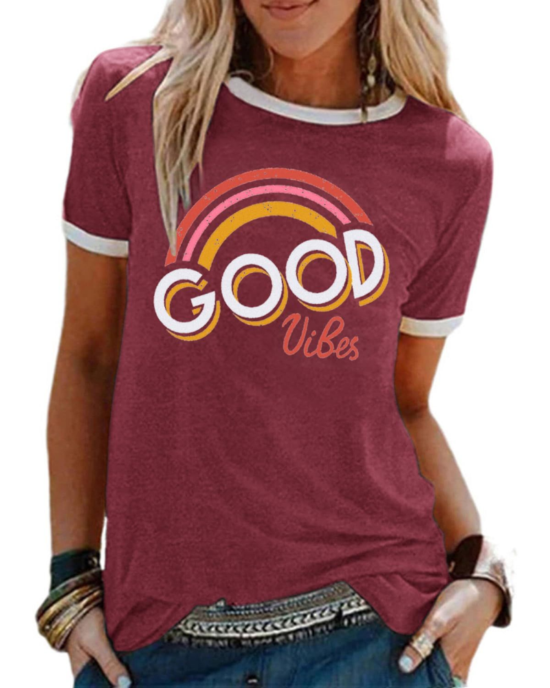 T-shirt Rosalie pour femme – T-shirt en coton avec impression arc-en-ciel et manches courtes