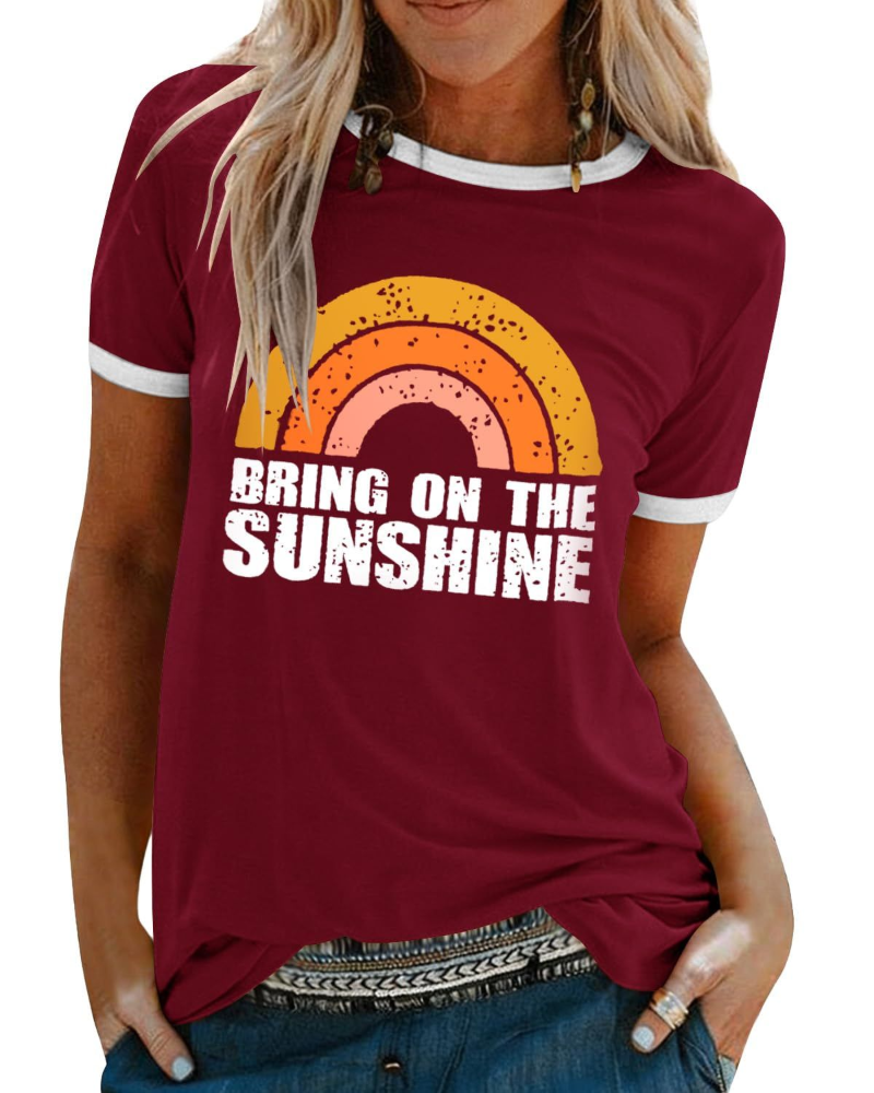 T-shirt Rosalie pour femme – T-shirt en coton avec impression arc-en-ciel et manches courtes