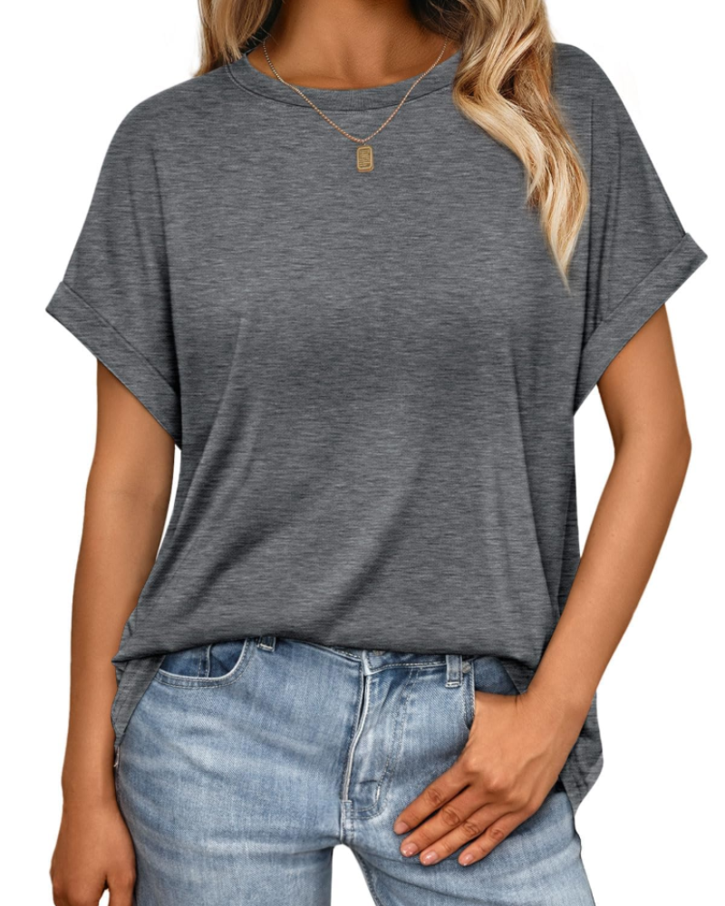 Camiseta Hannah para mujer – Top de verano oversize con cuello redondo y mangas cortas