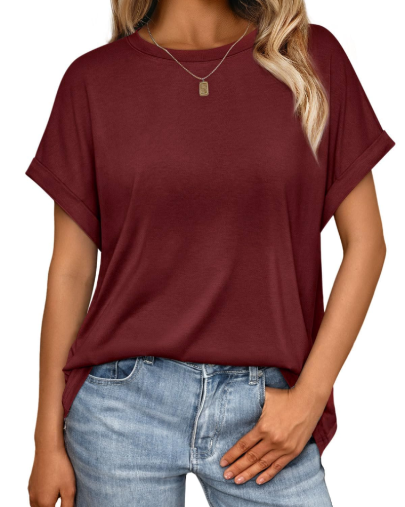 Camiseta Hannah para mujer – Top de verano oversize con cuello redondo y mangas cortas