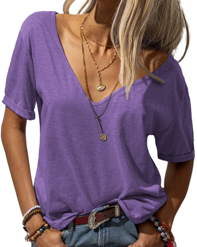 Rachelle T-Shirt Donna – Top Estivo con Scollo a V Profondo & Maniche Corte