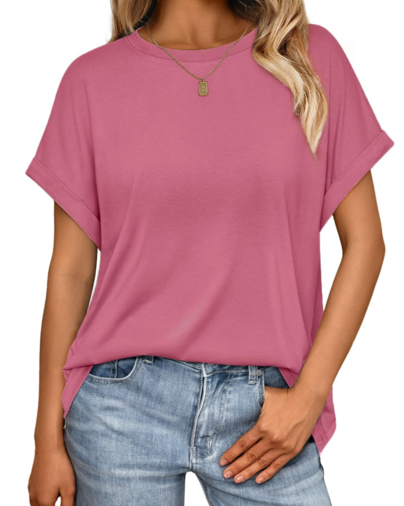 Camiseta Hannah para mujer – Top de verano oversize con cuello redondo y mangas cortas