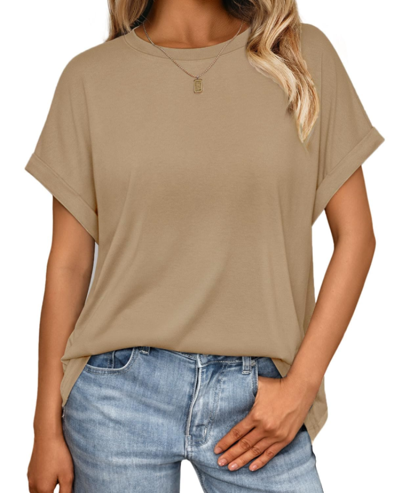 Camiseta Hannah para mujer – Top de verano oversize con cuello redondo y mangas cortas