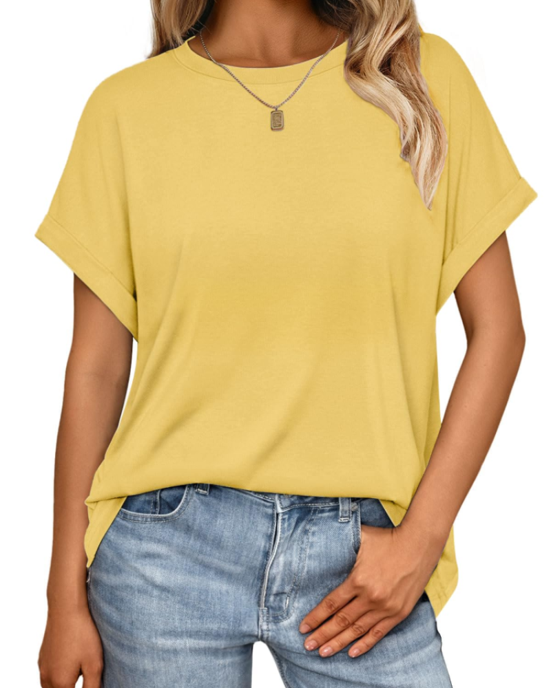 Camiseta Hannah para mujer – Top de verano oversize con cuello redondo y mangas cortas