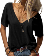 Rachelle T-Shirt Donna – Top Estivo con Scollo a V Profondo & Maniche Corte