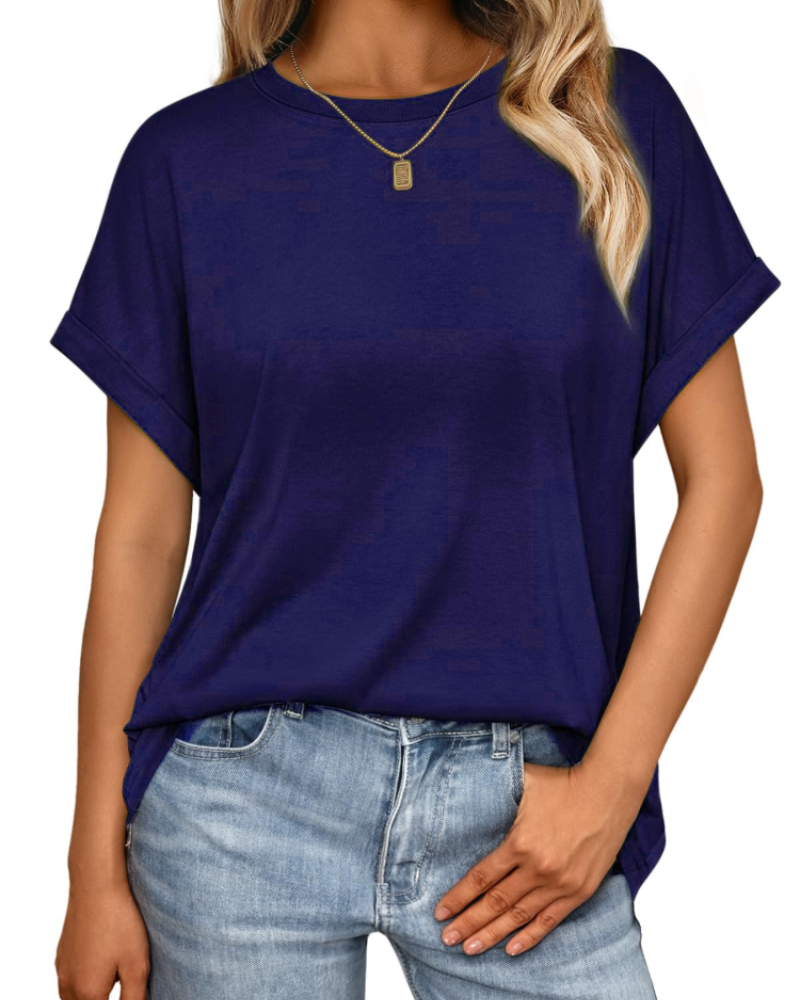 Camiseta Hannah para mujer – Top de verano oversize con cuello redondo y mangas cortas