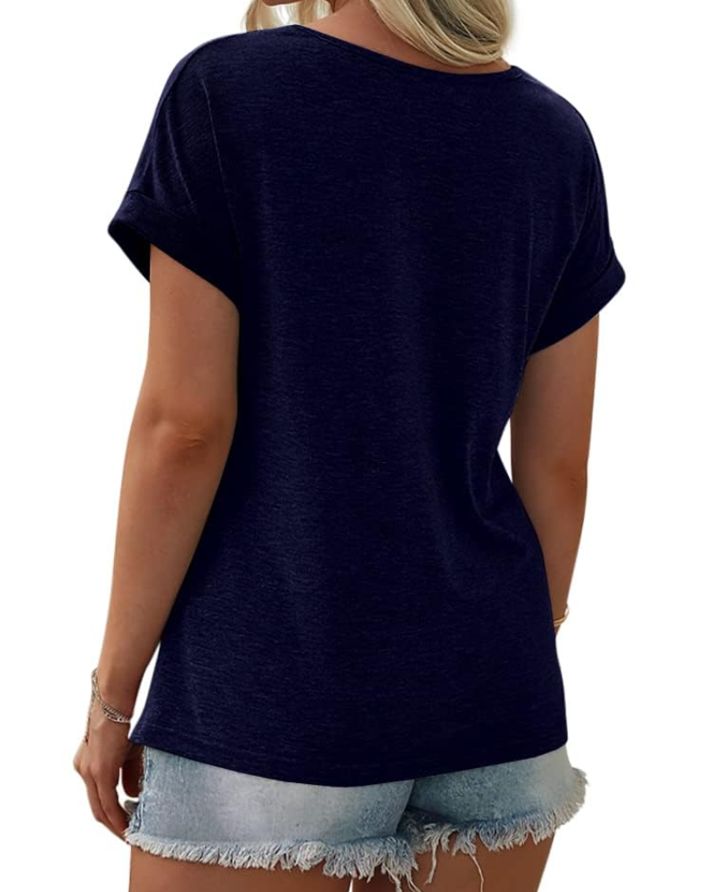 Camiseta Daphne para mujer – Top oversize con bloque de color, cuello redondo y mangas cortas