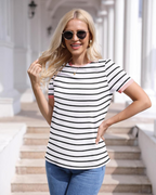 Cassandra T-Shirt Donna – Top a Righe con Girocollo, Color Block & Maniche Corte