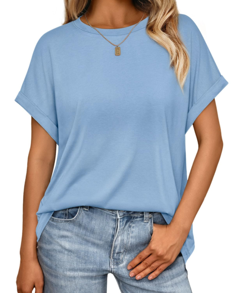 Camiseta Hannah para mujer – Top de verano oversize con cuello redondo y mangas cortas