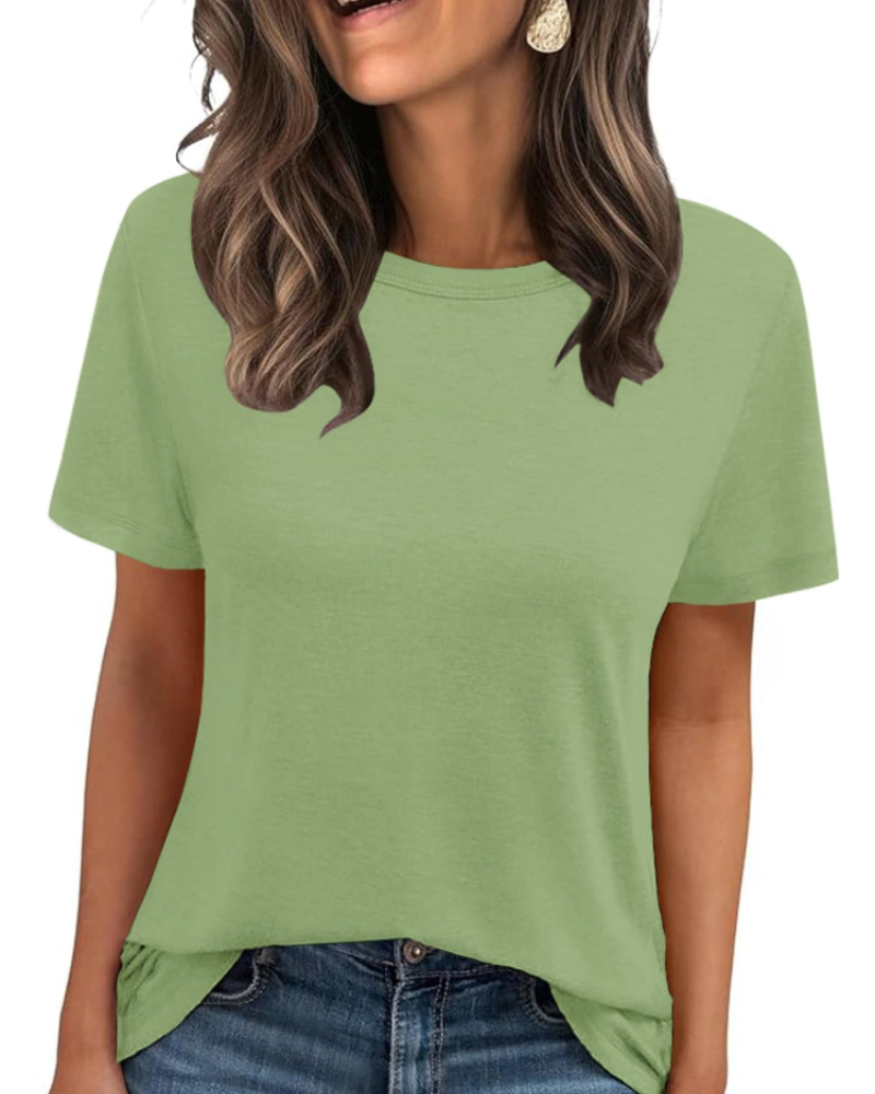 Camiseta Caroline para mujer – Top básico con cuello redondo, mangas cortas y tejido elástico