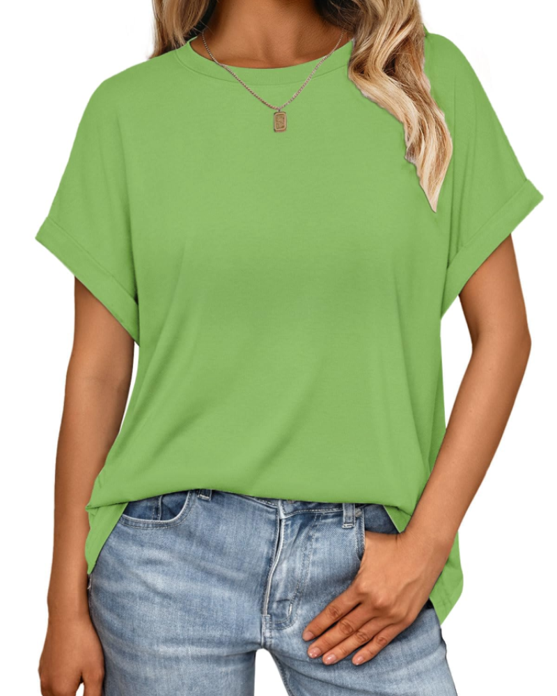 Camiseta Hannah para mujer – Top de verano oversize con cuello redondo y mangas cortas