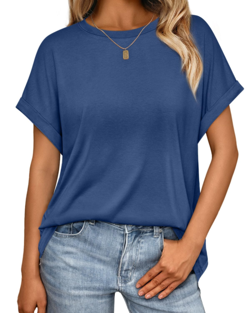 Camiseta Hannah para mujer – Top de verano oversize con cuello redondo y mangas cortas